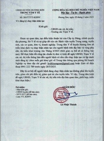 Đăng ký chạy thận nhân tạo